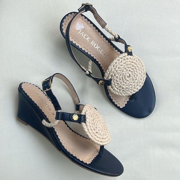 Jack Rogers Reef Edge Leather Sandal in Blue Size 6 - Picture 3 of 14